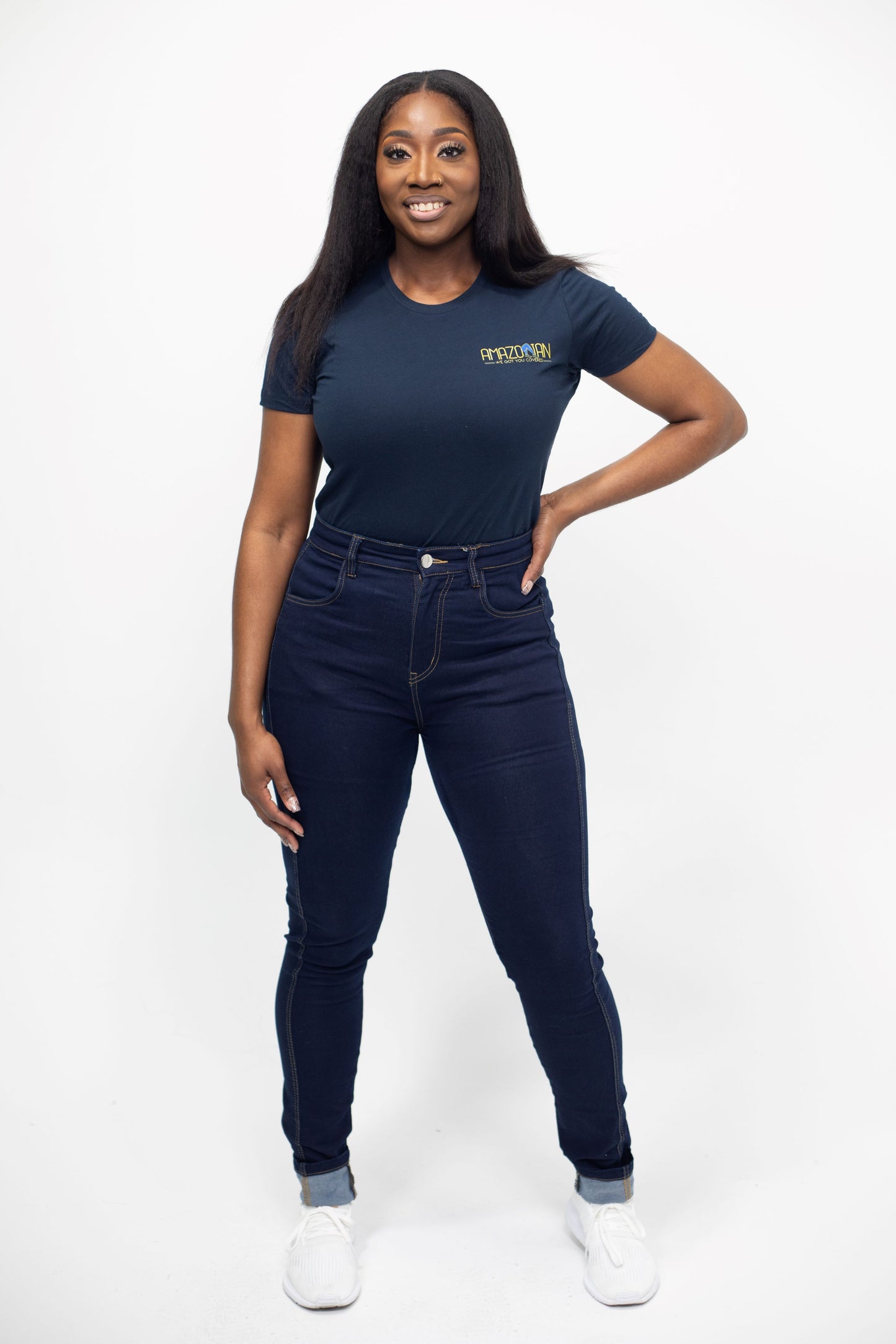 High waisted jeans - Dark Blue - 37 inch inseam