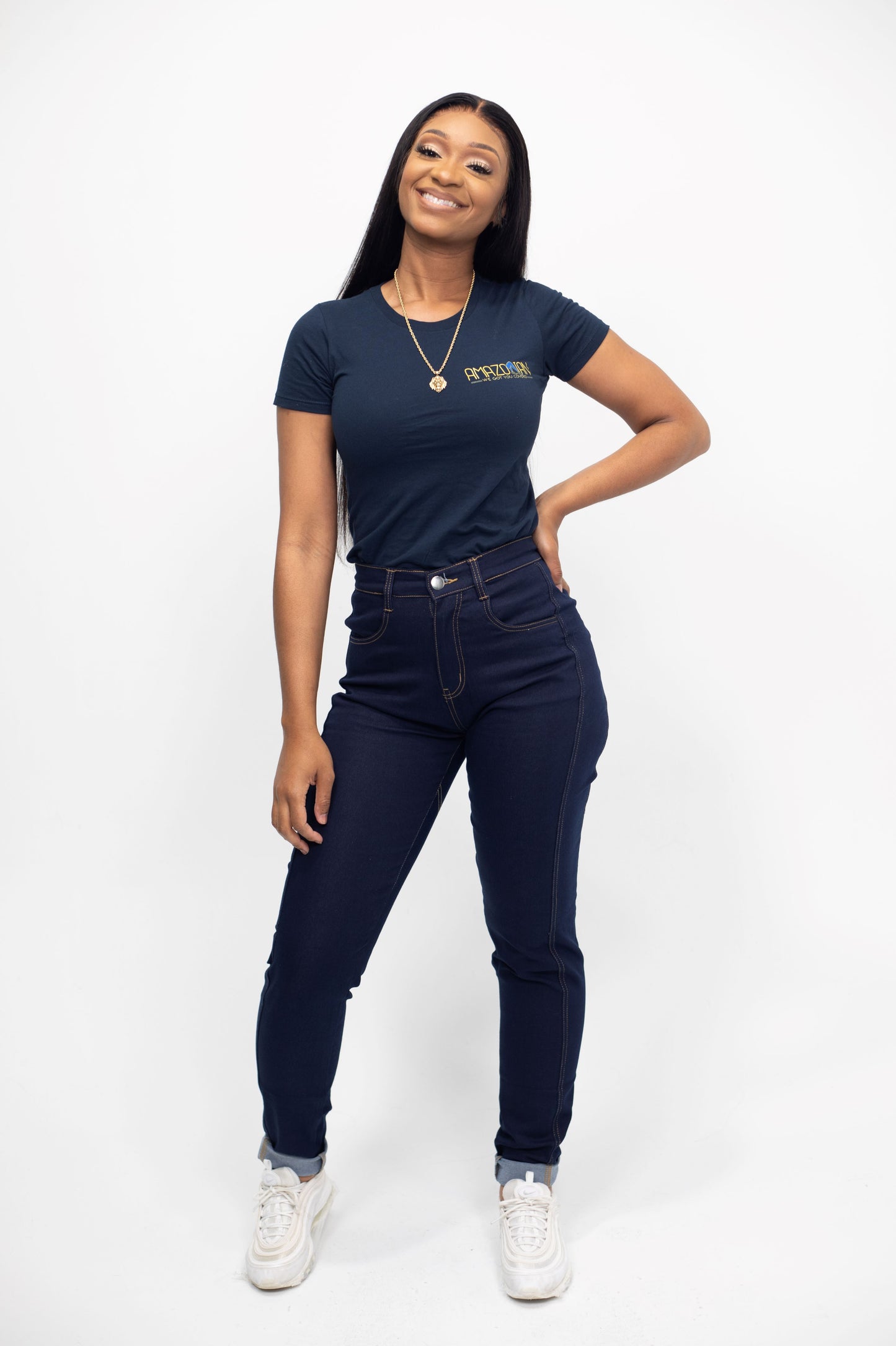 High waisted jeans - Dark Blue - 37 inch inseam